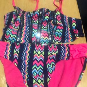 Justice sz 14 navy/ bright multi color 2pc swim